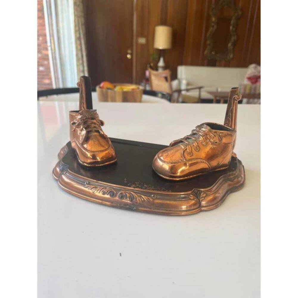Antique Bronze Shoe Frame Baby Shoe Art Deco 1940s 1950s